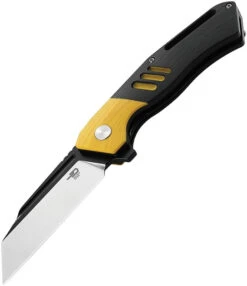 Bestech Rockface Folding Knife Black/Yellow G10 Handle D2 Plain Edge Black/Satin Finish BG46A