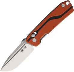 SRM Knives Sanrenmu Folding Knife Orange/Black G10 Scaled Handle D2 Plain Edge Brush Finish 7228GJ