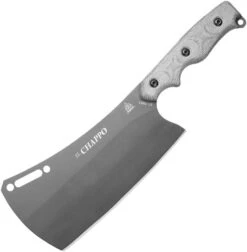 Tops El Chappo Fixed Blade Knife Black Micarta Handle 1095 Cleaver Plain Edge Sniper Grey Finish TPECHA02