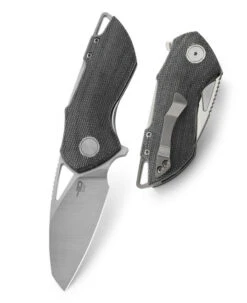 Bestech Riverstone Folding Knife Black Canvas Micarta Handle 154CM Plain Edge Satin Finish BL03D