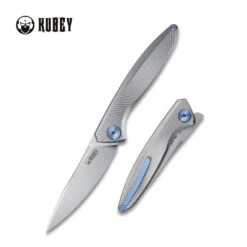 Kubey Pike Folding Knife Gray Titanium Handle 20CV Drop Point Plain Edge Sand Blast Finish KB2103A
