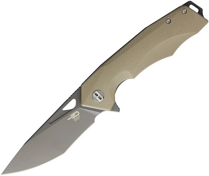 Bestech Toucan Flipper Pocket Knife Tan G10 Satin & Black D2 Blade BG14C-2