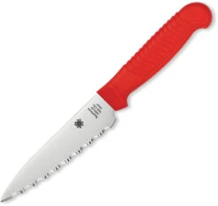 Spyderco Paring Kitchen Knife Red Textured Polypropylene Handle MBS26 Serrated Edge K05RD