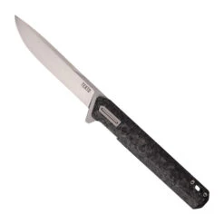 Tekto F2 Bravo Folding Knife Silver Forged Carbon Fiber Handle W/Black Accents D2 Drop Point Plain Edge