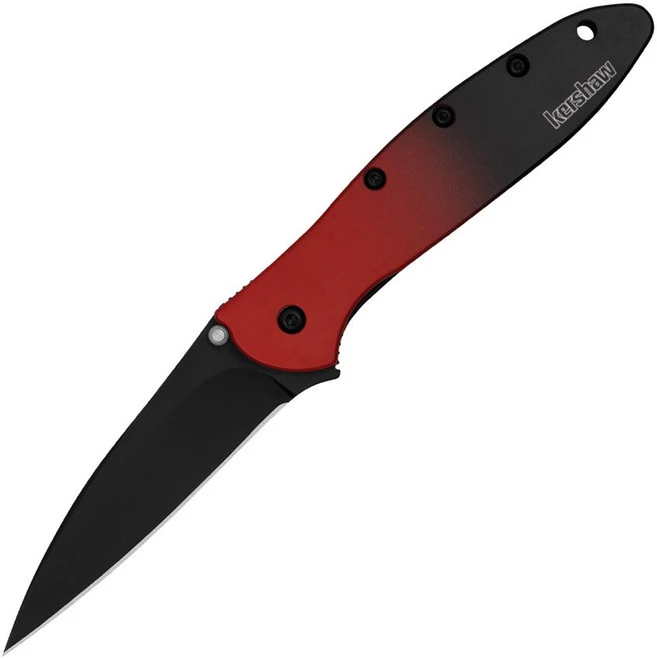 Kershaw Leek Linerlock Folding Knife Red/Black Aluminum Handle MagnaCut Plain Black Blade 1660GRDBLK
