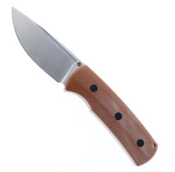Petrified Fish Beluga Fixed Blade Knife Brown Micarta Handle N690 Plain Edge Satin Finish P01F-BRMS