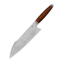 QSP Harpoon Chef Fixed Blade Knife Desert Irowood Handle Damascus Plain Edge KK-001B