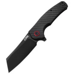 CJRB Crag Folding Knife Black Carbon Fiber Handle AR-RPM9 Cleaver Plain Black Blade CJ1904-BCF